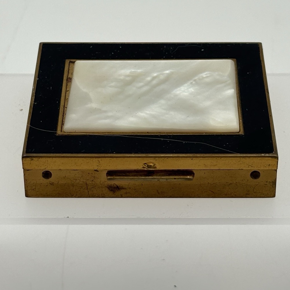 Vintage Fifth Avenue Rex Square Compact Mother of Pearl Black Enamel Made‎ USA